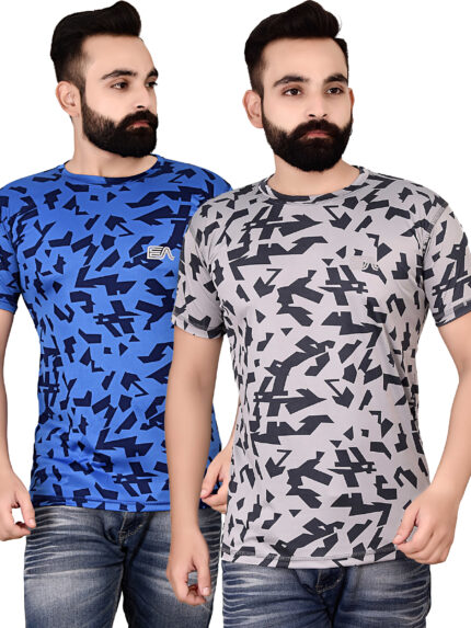 Pack of 2 Energica Active Men's Printed T-Shirts RDE-75 ,Color- Blue-Grey