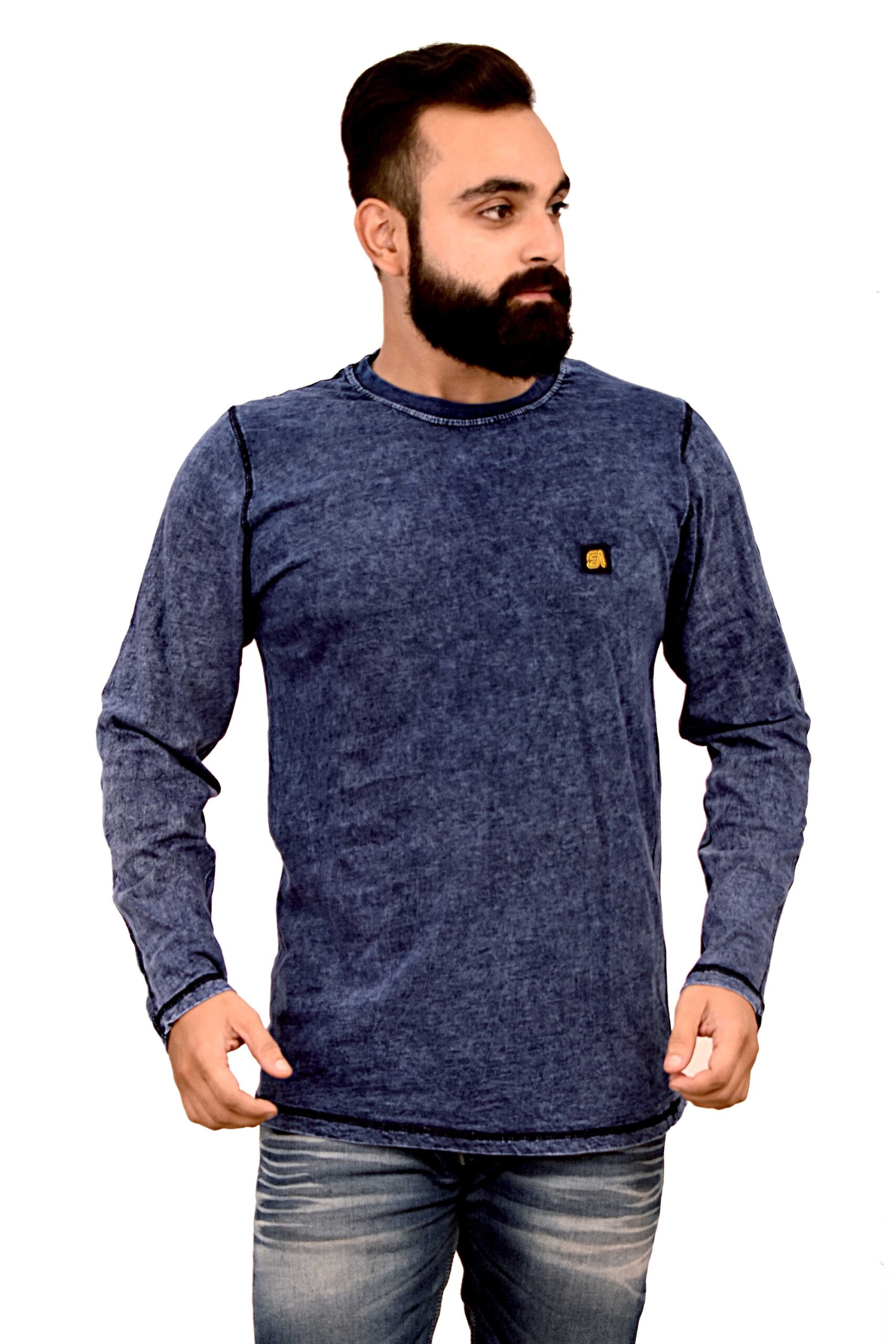Energica Active Men Indigo Denim 100% Cotton T-Shirts ,RDE-76 , Dark Blue
